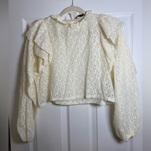 Zara Cream Lace Ruffle Sleeve Blouse